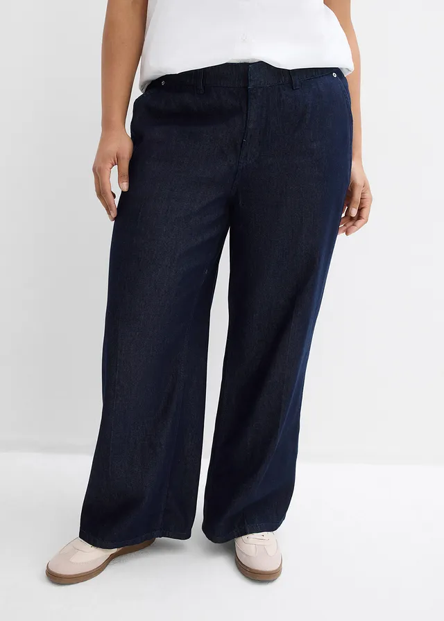 Wide leg jeans, straight, Kleur: donkerblauw denim