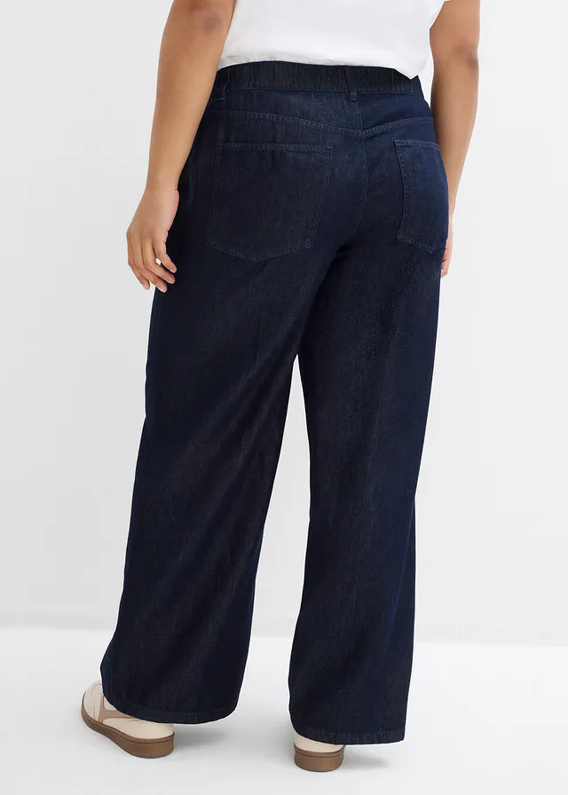 Wide leg jeans, straight, Kleur: donkerblauw denim