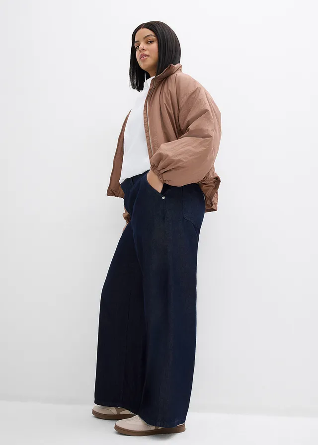 Wide leg jeans, straight, Kleur: donkerblauw denim