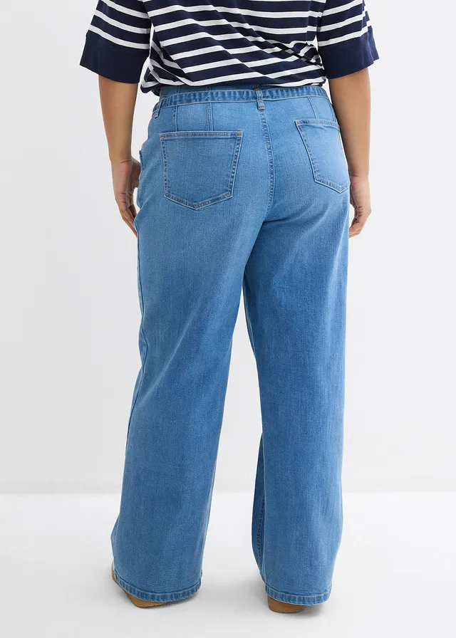 Wide leg jeans, high waist, biologisch katoen, Kleur: lichtblauw denim used