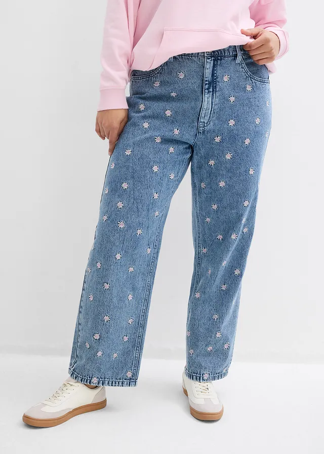 Straight jeans van katoen, high waist, Kleur: lichtblauw denim used