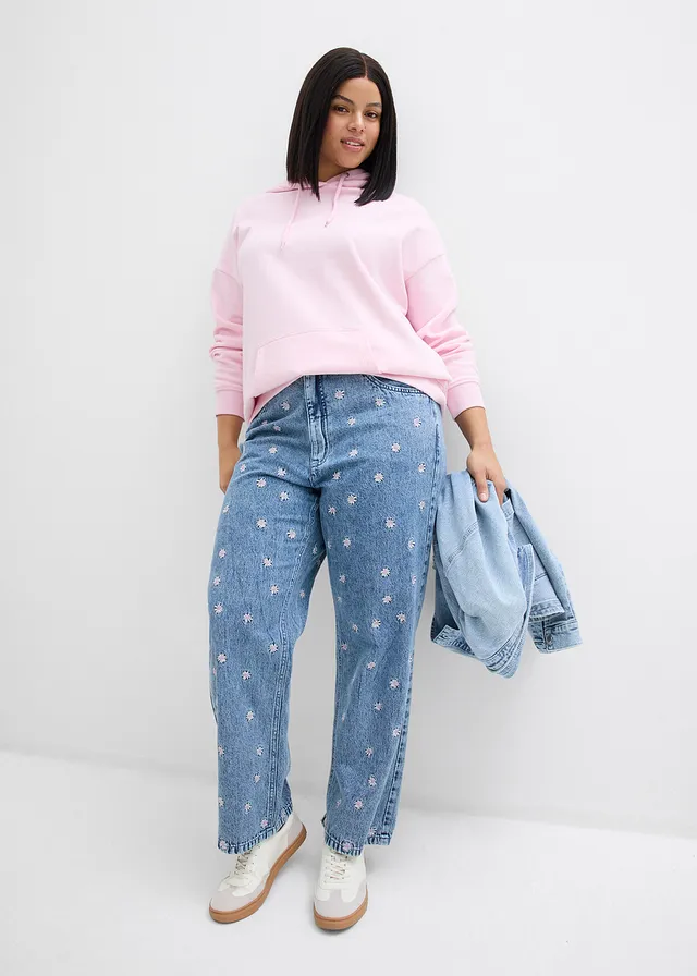 Straight jeans van katoen, high waist, Kleur: lichtblauw denim used