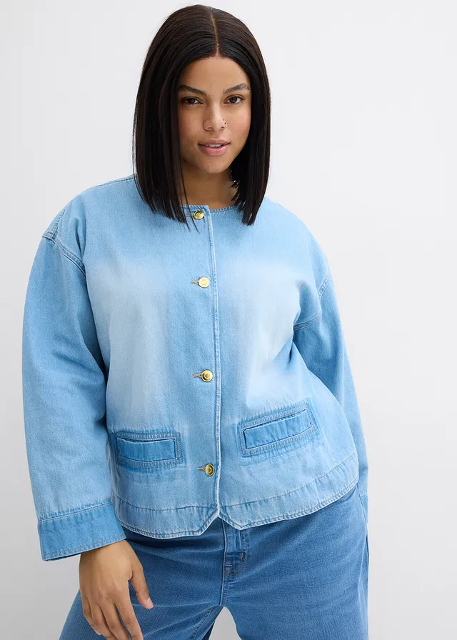 Veste en jean 100% coton, Couleur: denim bleu clair used