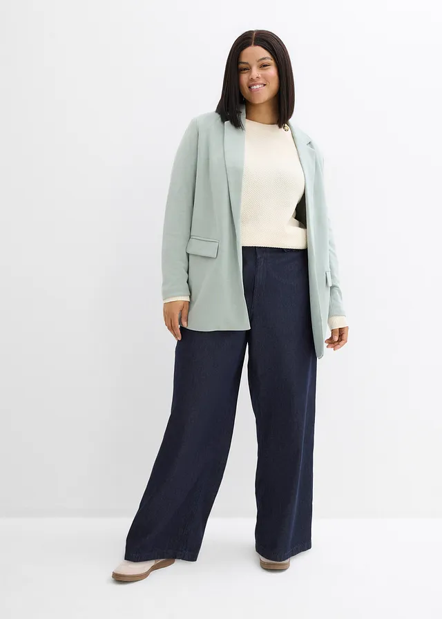 Jean droit et loose, taille haute, Couleur: bleu foncé denim brut
