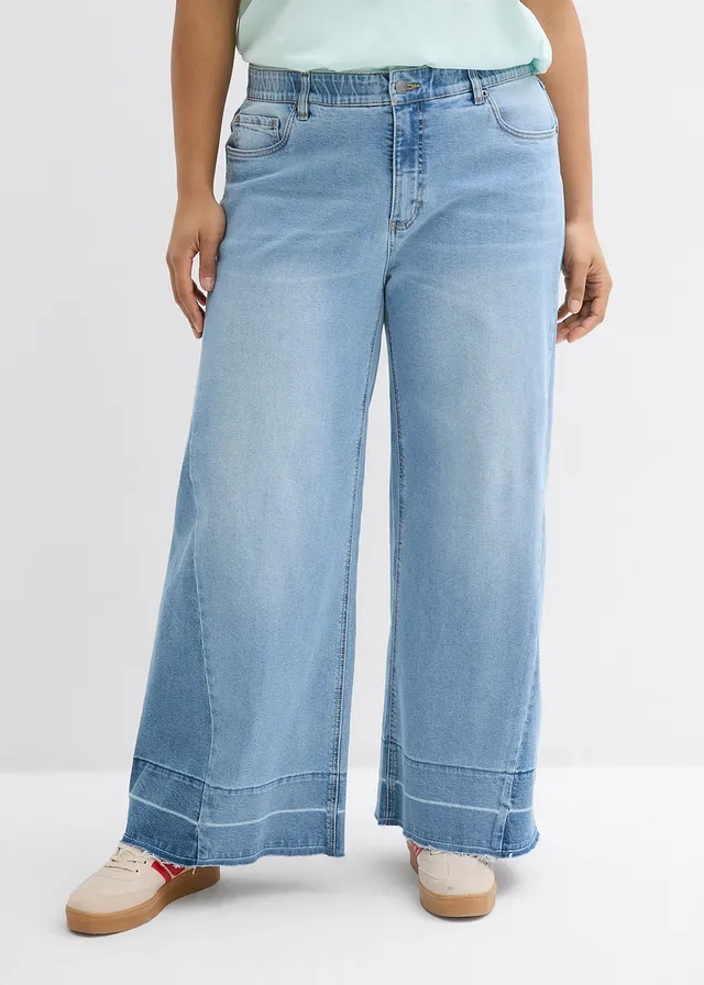 Wide leg jeans, mid waist, Kleur: ijsblauw denim used
