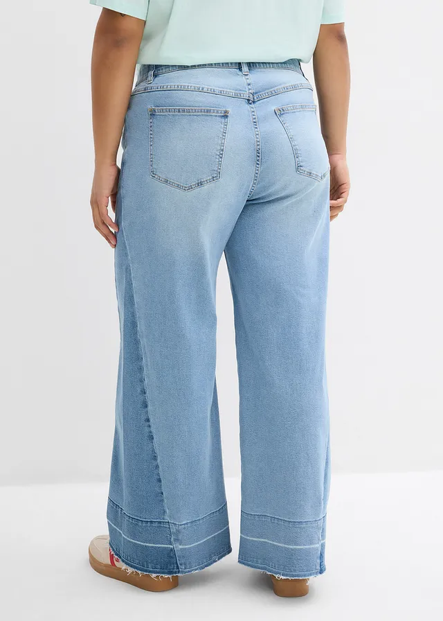 Wide leg jeans, mid waist, Kleur: ijsblauw denim used