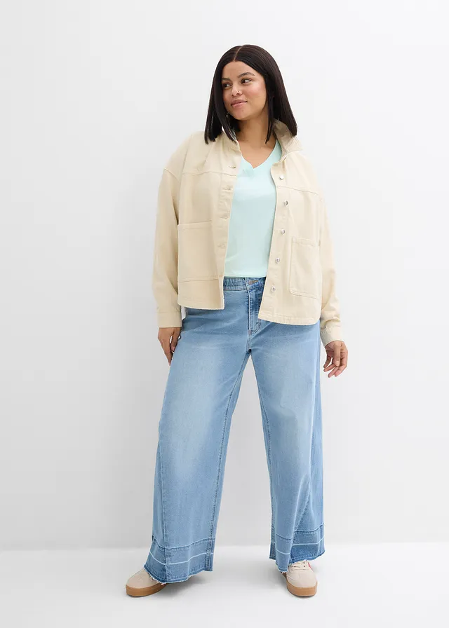 Wide leg jeans, mid waist, Kleur: ijsblauw denim used