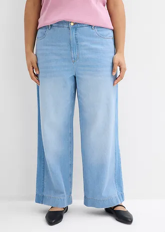Wide leg jeans, high waist, van katoen, Kleur: lichtblauw denim used