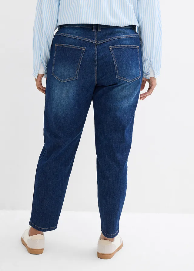 Mom high waist jeans, cropped, Kleur: donkerblauw denim used