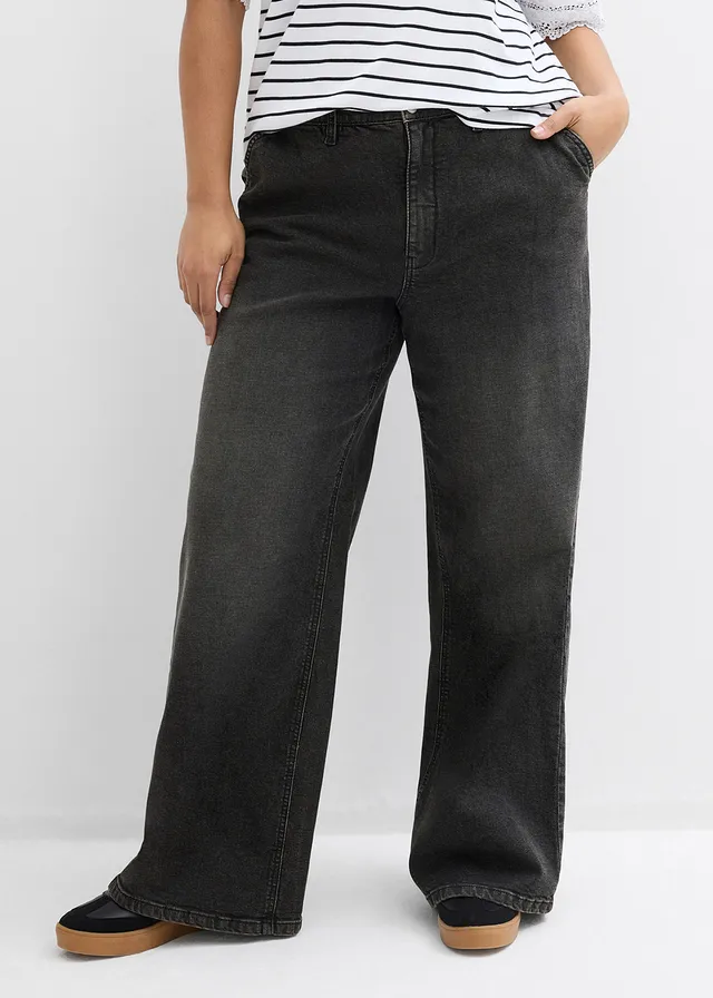 Straight jeans, high waist, Kleur: grijs denim used