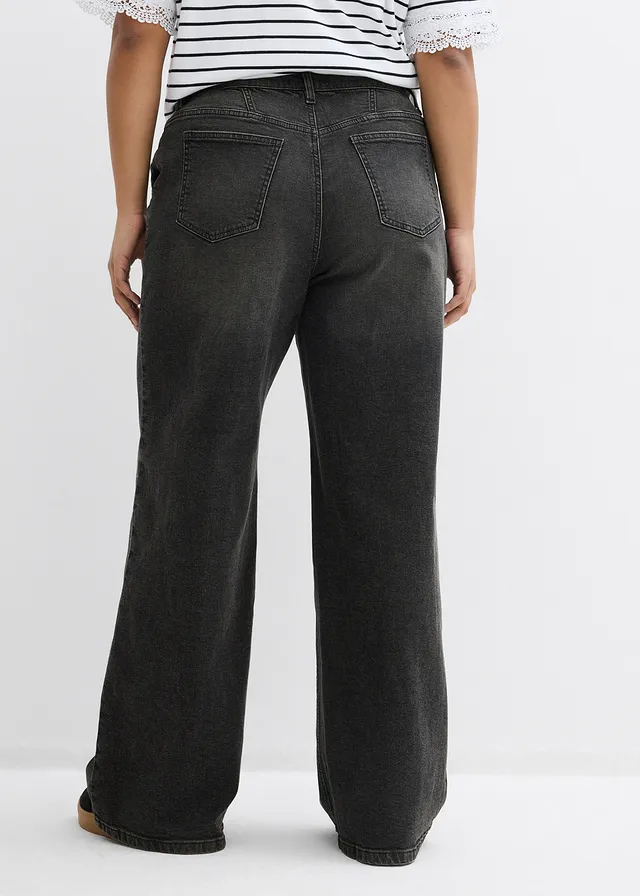 Straight jeans, high waist, Kleur: grijs denim used