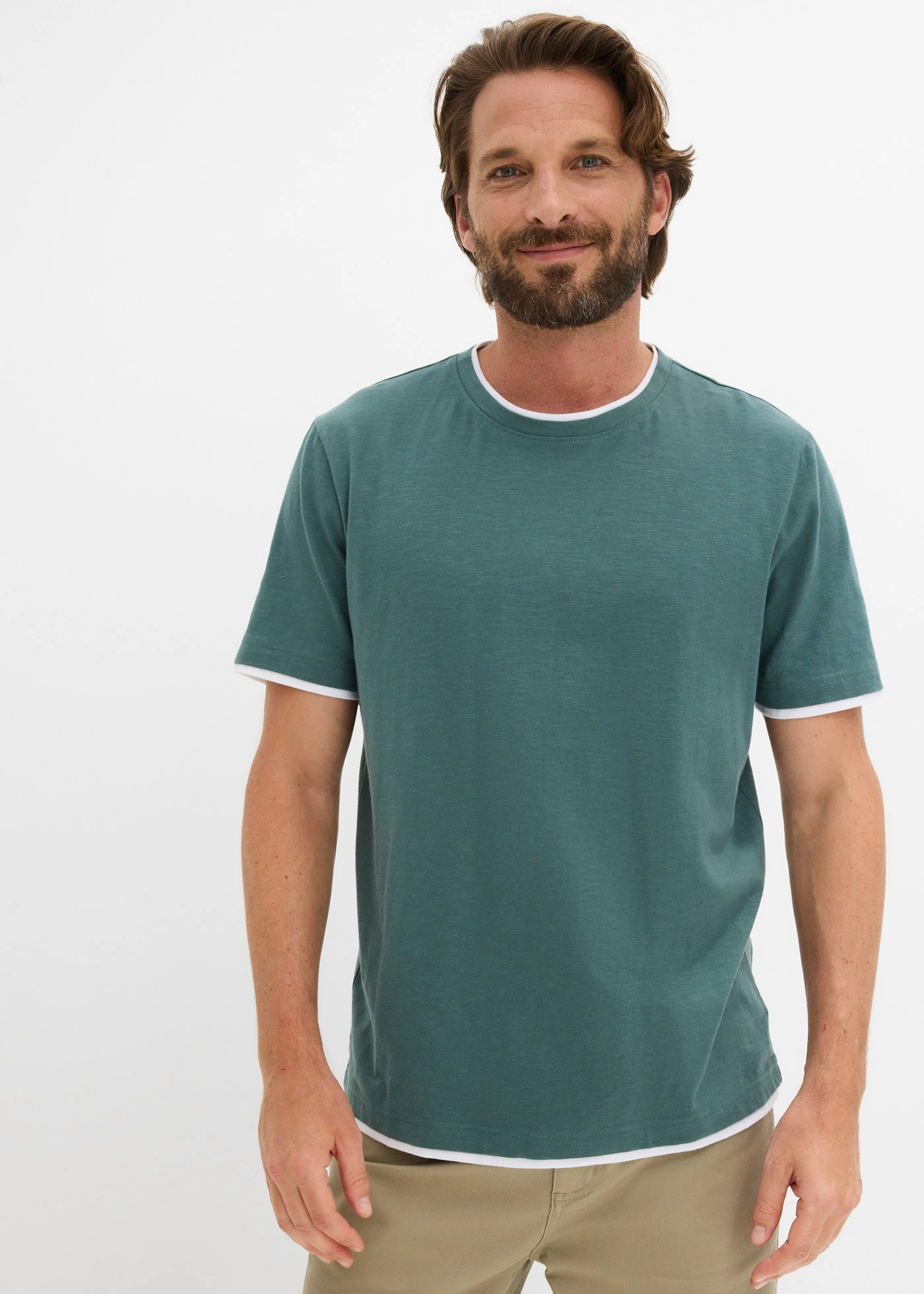Tricou cu aspect 2 în 1 din Slub-Yarn • gri/verde • magazin bonprix