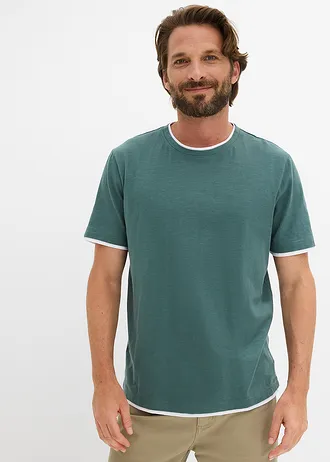T-shirt w optyce 2 w 1 z przędzy mieszankowej • szarozielony • sklep bonprix