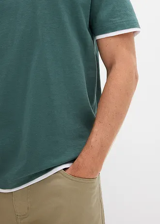 T-shirt w optyce 2 w 1 z przędzy mieszankowej • szarozielony • sklep bonprix