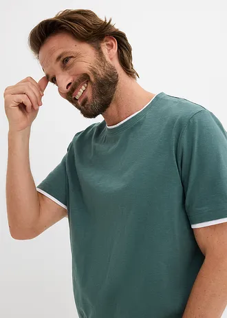 T-shirt aspect 2en1 en fil flammé • gris vert • Boutique bonprix