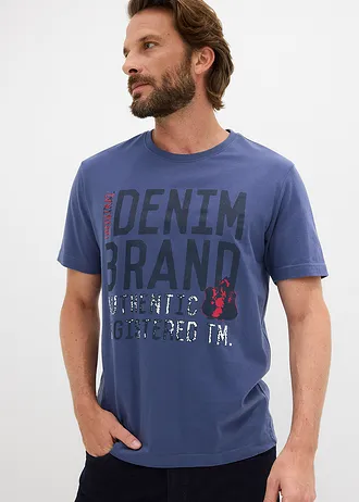 Lot de 2 T-shirts 100% coton • indigo + blanc imprimé • Boutique bonprix