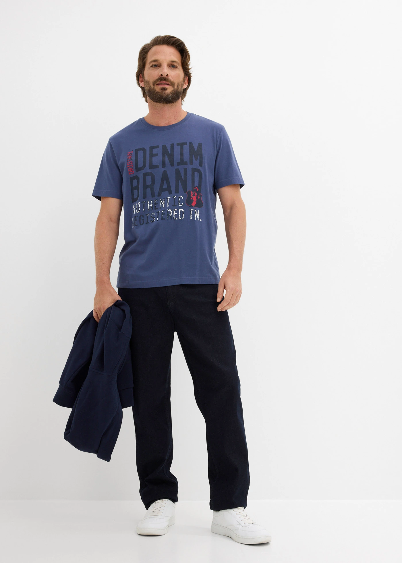 Tricou din bumbac organic 100% (set/2 buc.) • indigo+alb cu imprimeu • magazin bonprix