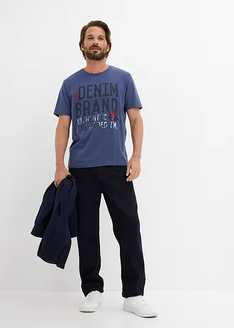 T-shirt (set van 2) van puur biologisch katoen • indigo+wit met print • bonprix online shop