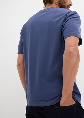 Lot de 2 T-shirts 100% coton • indigo + blanc imprimé • Boutique bonprix