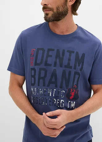 Tricou din bumbac organic 100% (set/2 buc.) • indigo+alb cu imprimeu • magazin bonprix