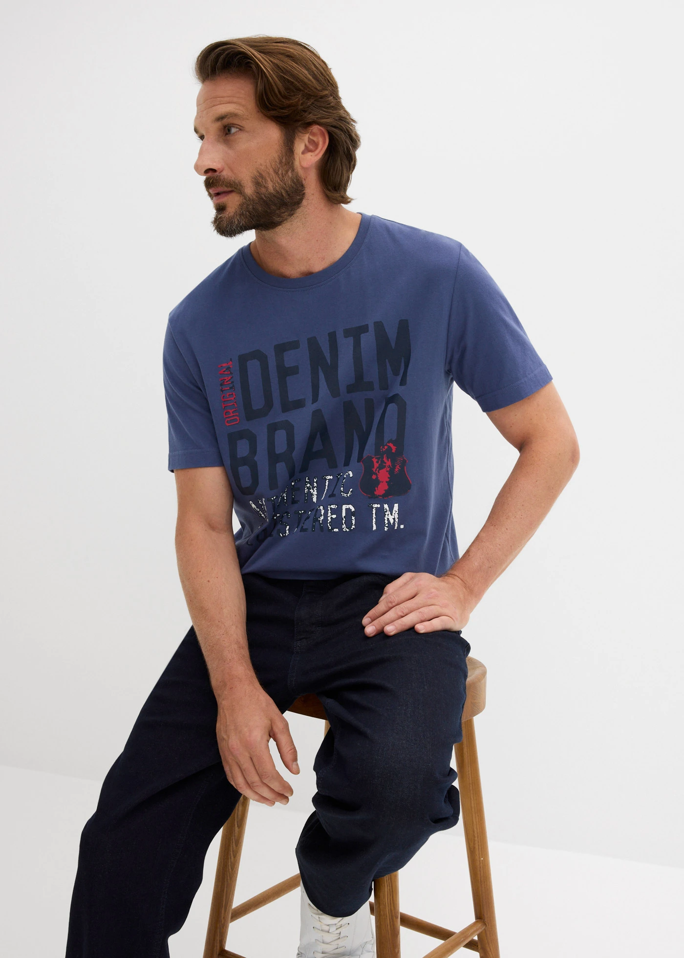 Tricou din bumbac organic 100% (set/2 buc.) • indigo+alb cu imprimeu • magazin bonprix