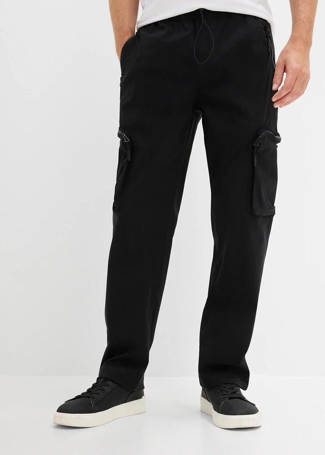 Regular fit superstretch cargobroek met ritszakken, straight, Kleur: zwart