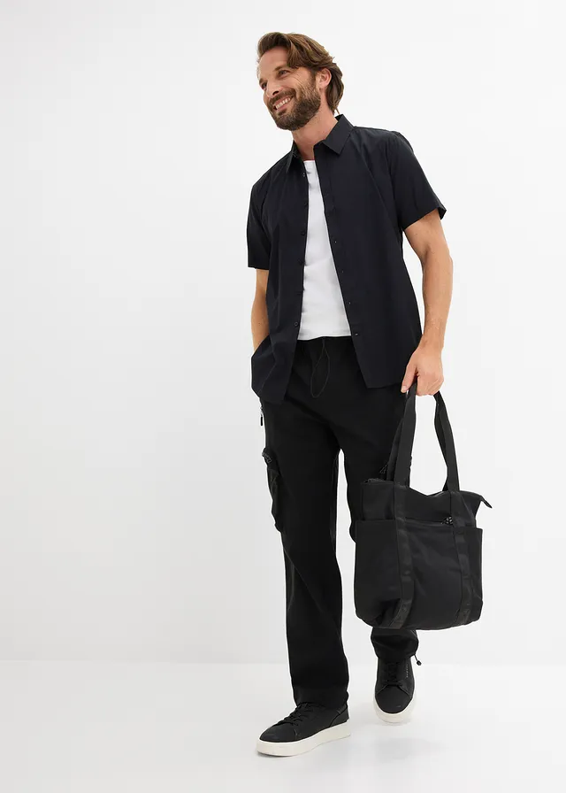 Regular fit superstretch cargobroek met ritszakken, straight, Kleur: zwart