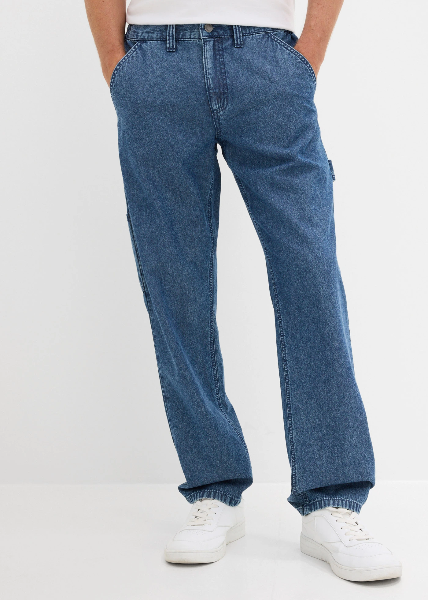 Lichte relaxed fit carpenter jeans met comfortband, straight • blauw denim used • bonprix online shop