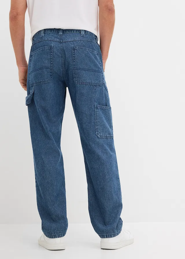 Lichte relaxed fit carpenter jeans met comfortband, straight, Kleur: blauw denim used