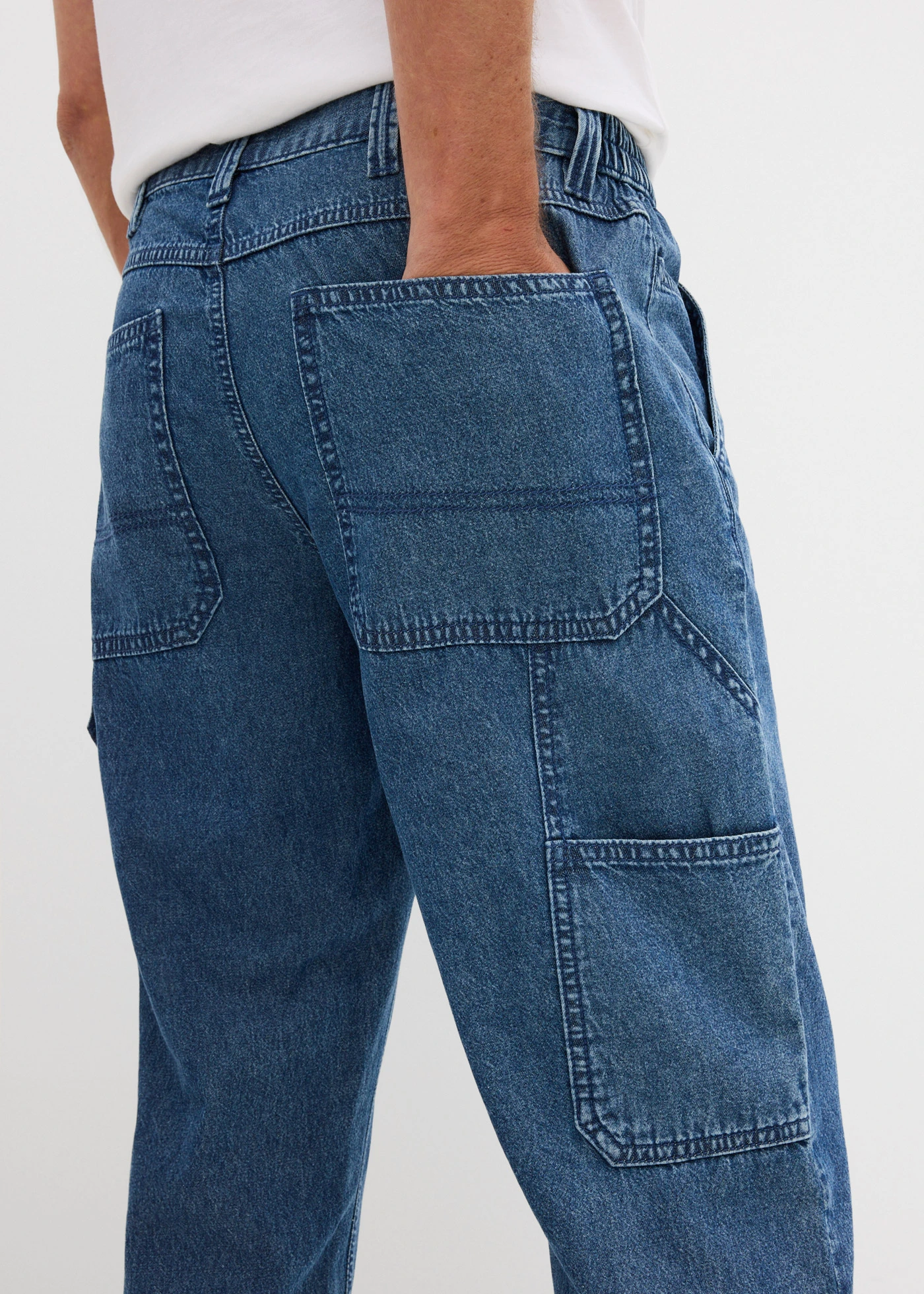 Lichte relaxed fit carpenter jeans met comfortband, straight • blauw denim used • bonprix online shop