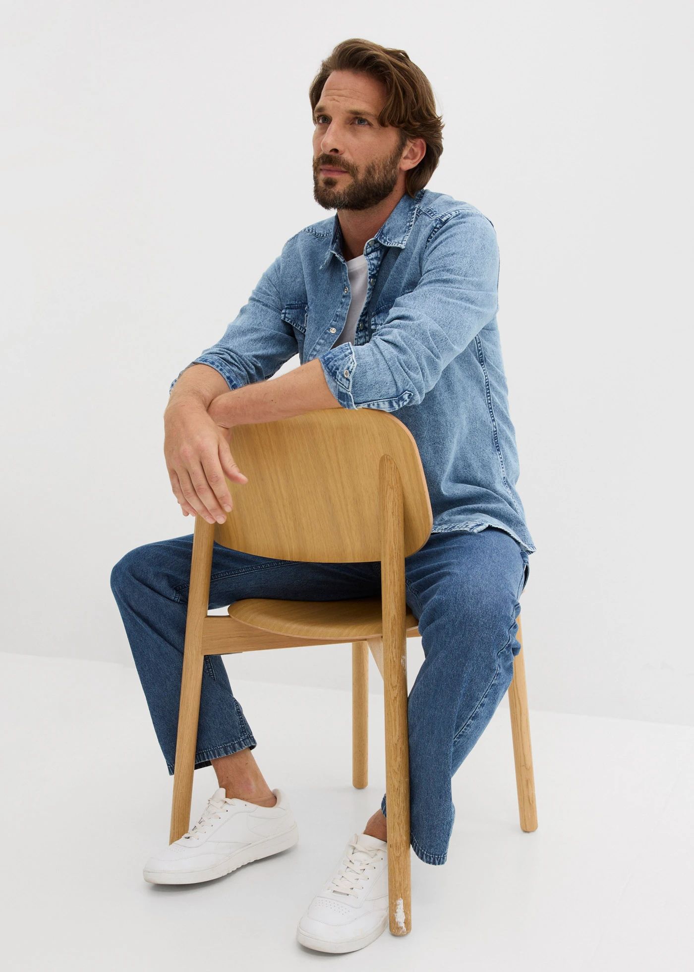 Lichte relaxed fit carpenter jeans met comfortband, straight • blauw denim used • bonprix online shop