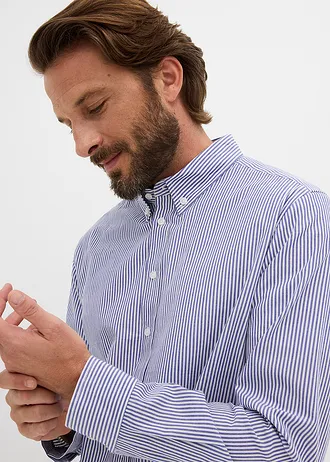 Hosszú ujjú ing tiszta pamutból, Regular Fit • sötétkék/fehér csíkos • bonprix áruház