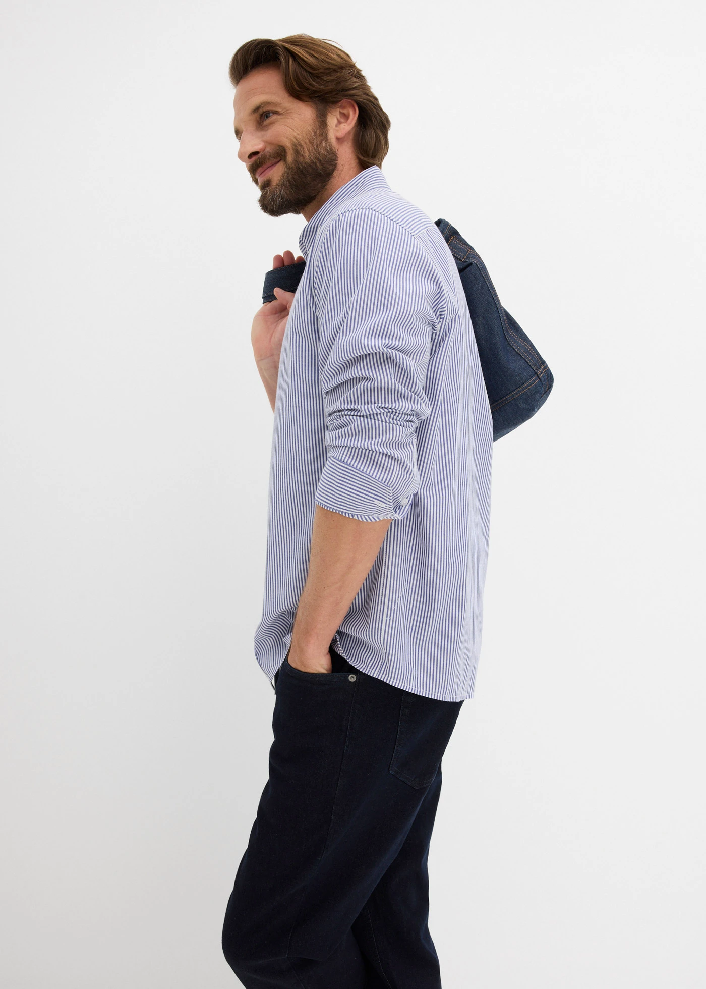 Cămașă cu mâneci lungi din bumbac 100%, regular fit • bleumarin/alb cu dungi • magazin bonprix