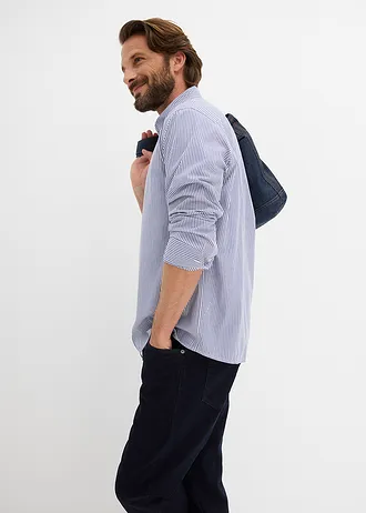 Cămașă cu mâneci lungi din bumbac 100%, regular fit • bleumarin/alb cu dungi • magazin bonprix