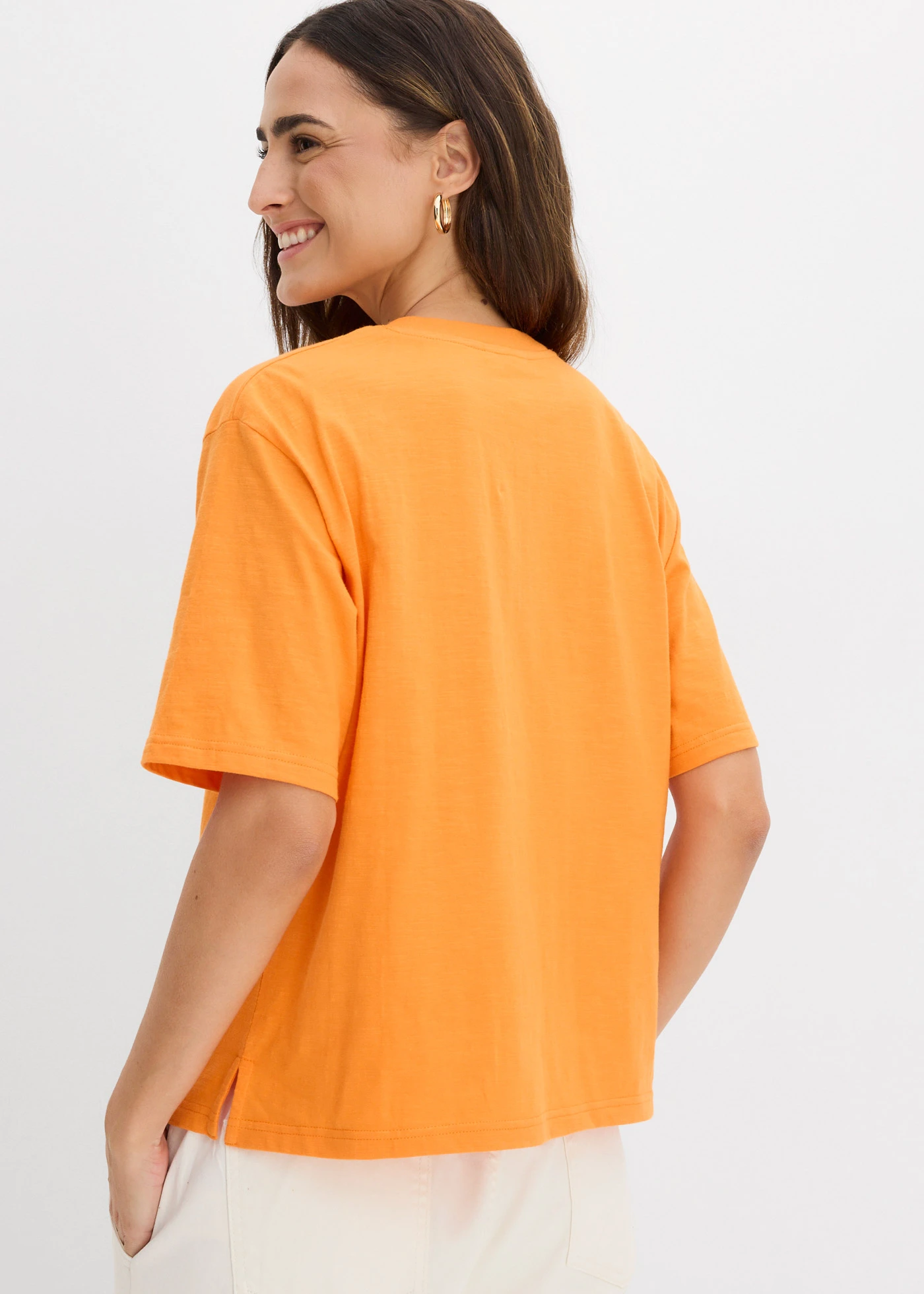 Katoenen boxy shirt van slub garen (set van 2) • donkerblauw-lichtoranje • bonprix online shop