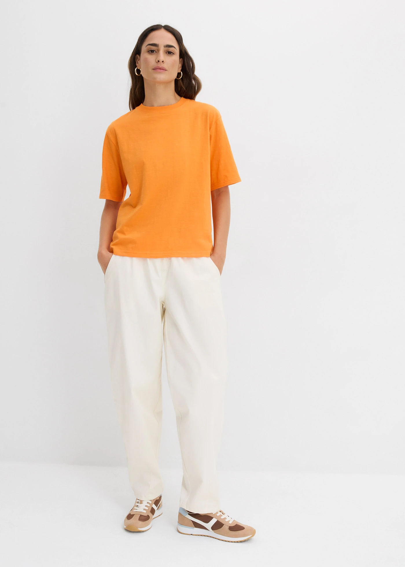 Katoenen boxy shirt van slub garen (set van 2) • donkerblauw-lichtoranje • bonprix online shop