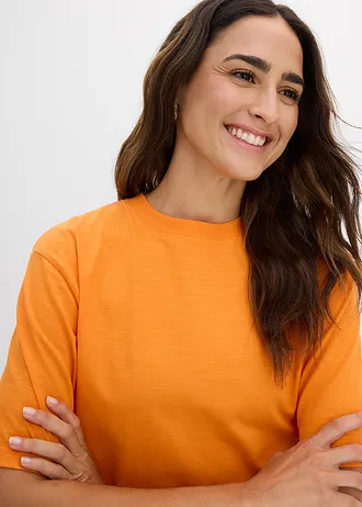 Bluză tricot boxy din fir cu flameuri, bumbac organic 100% (set/ 2 buc.) • bleumarin/oranj fluorescent • magazin bonprix