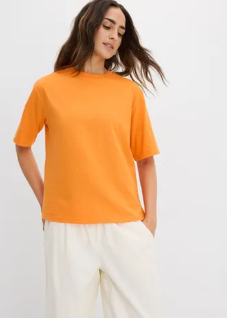 Bluză tricot boxy din fir cu flameuri, bumbac organic 100% (set/ 2 buc.) • bleumarin/oranj fluorescent • magazin bonprix