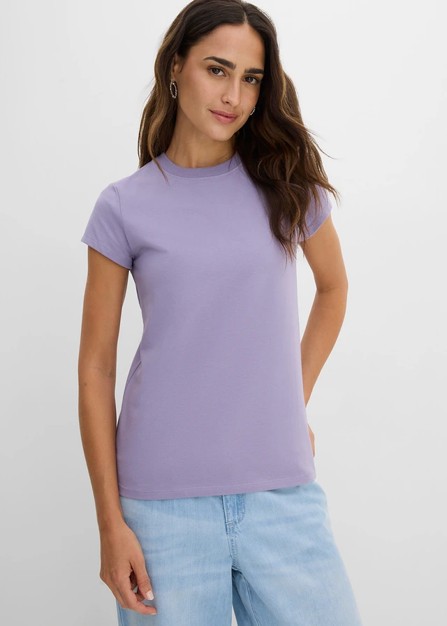 T-shirt (set van 3), Kleur: rookviolet-donkerblauw-poederblauw
