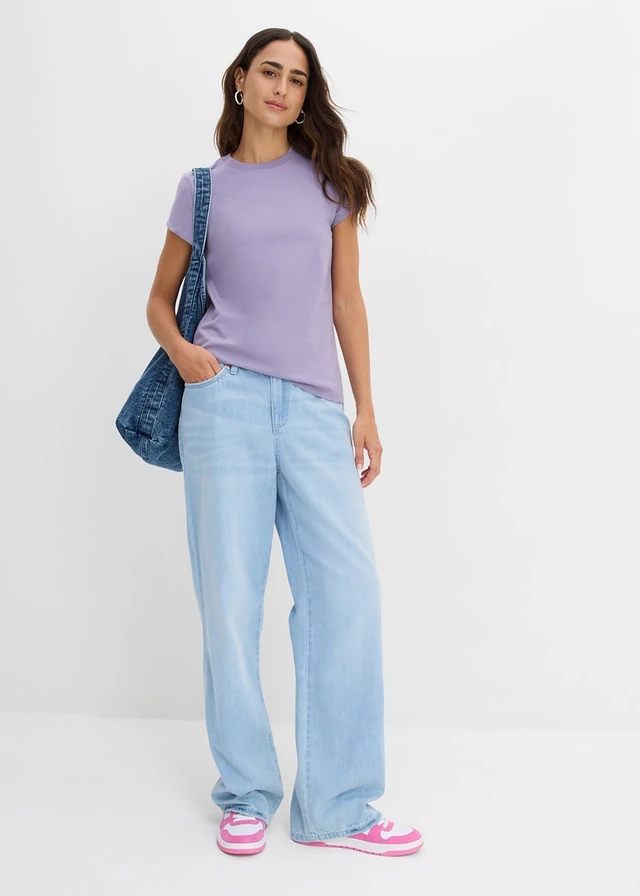 T-shirt (set van 3), Kleur: rookviolet-donkerblauw-poederblauw