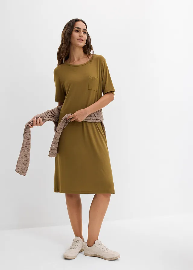 Robe douce en jersey viscose, Couleur: vert nature