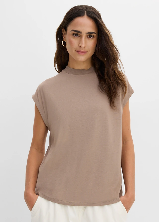 T-shirt van zachte viscose, Kleur: taupe