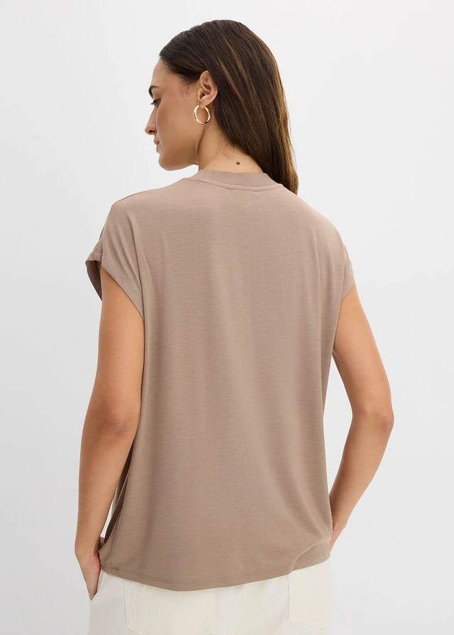 T-shirt van zachte viscose, Kleur: taupe