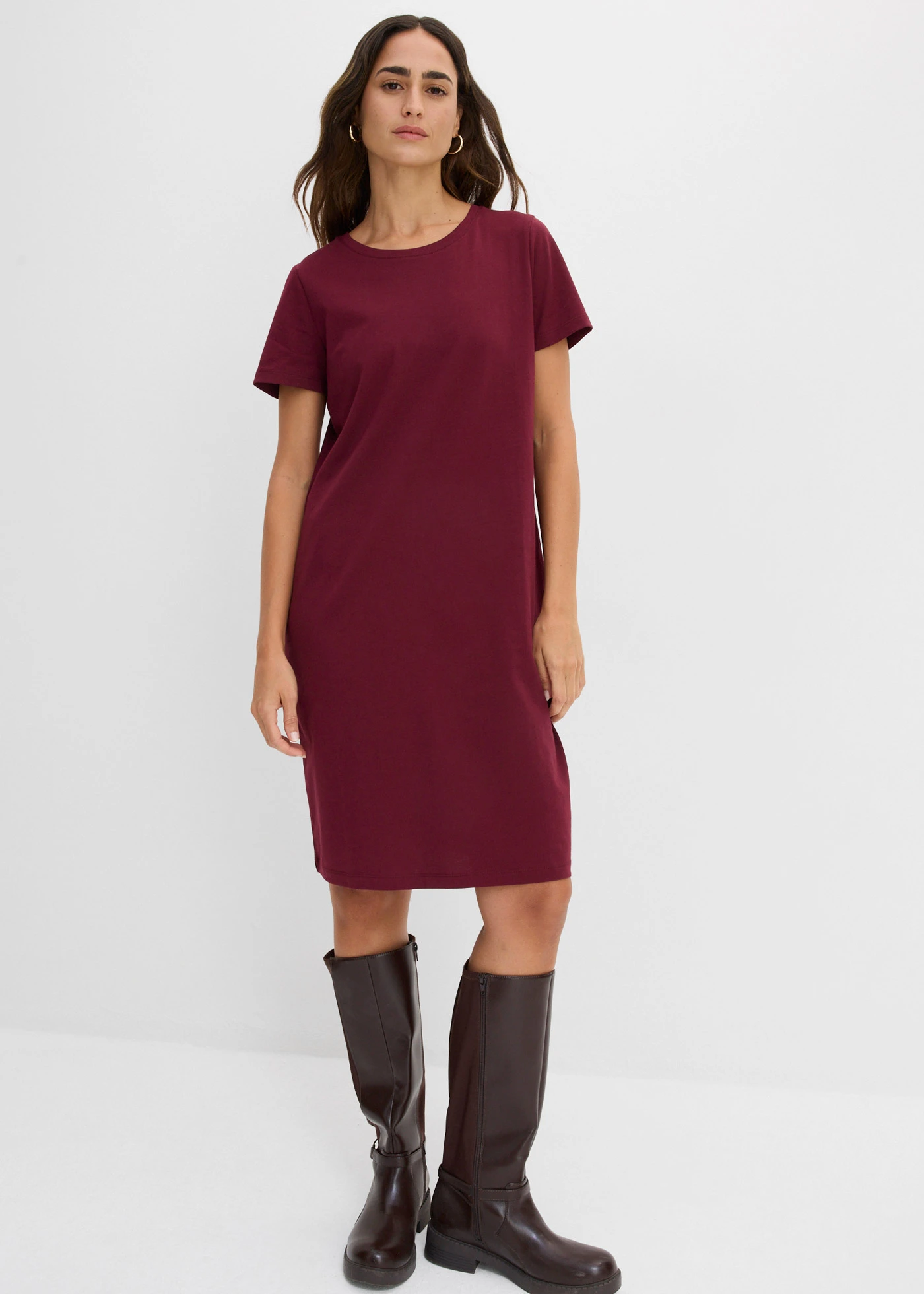 Jersey jurk van puur katoen (set van 2) • grijs gemêleerd+esdoornrood • bonprix online shop