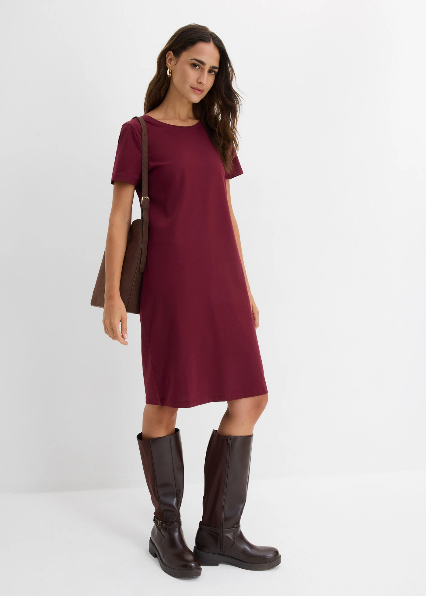 Rochie din jerse, din bumbac 100% (pachet 2/buc.) • gri melanj/roșu-arțar • magazin bonprix