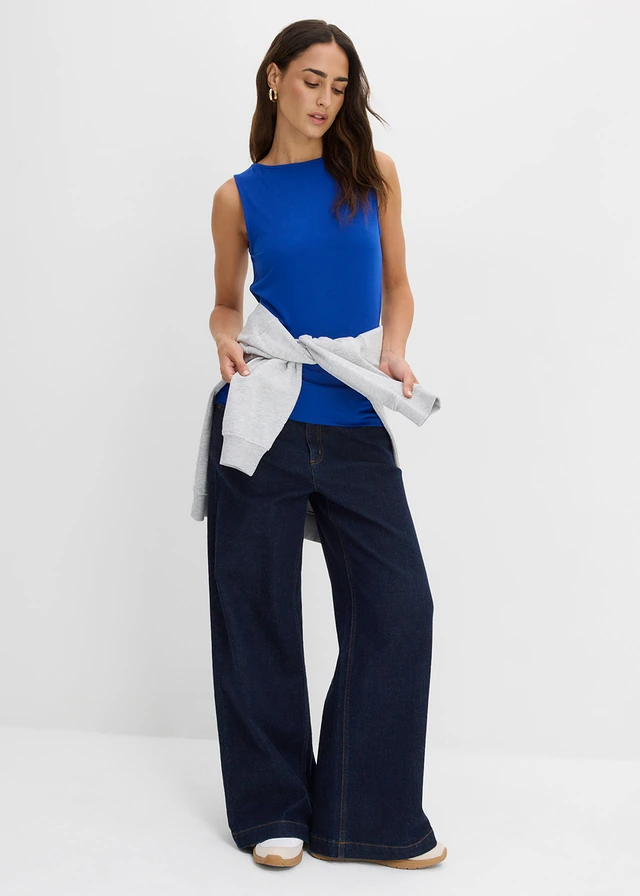 Lot de 2 tops en viscose douce, Couleur: bleu cobalt-jaune safran