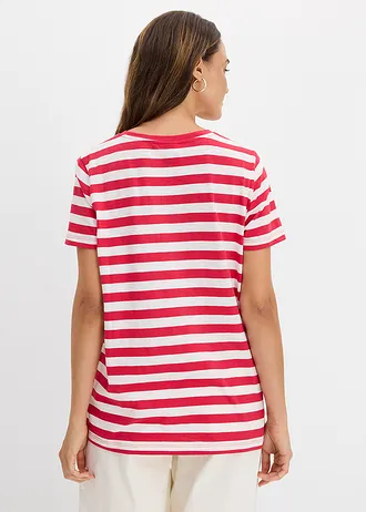 Tricou cu decolteu rotund, din bumbac (2buc.) • roșu/ecru/negru • magazin bonprix