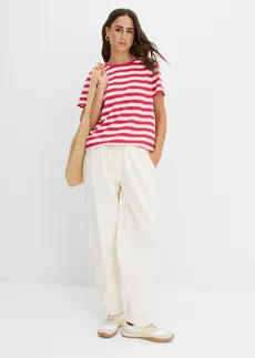 T-shirt met ronde hals van katoen (set van 2), Kleur: rood/wolwit/zwart