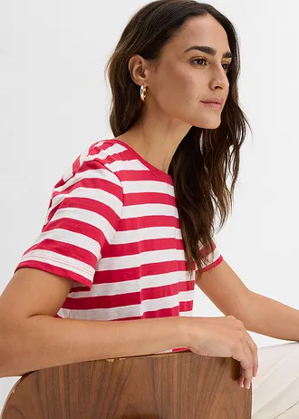 Tricou cu decolteu rotund, din bumbac (2buc.) • roșu/ecru/negru • magazin bonprix