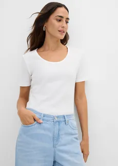 Geribd shirt met biologisch katoen (set van 2), Kleur: blauwpetrol-wolwit